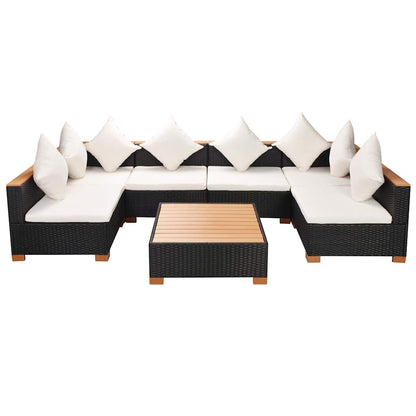 Set Divani da Giardino 7 pz con Cuscini in Polyrattan Nero