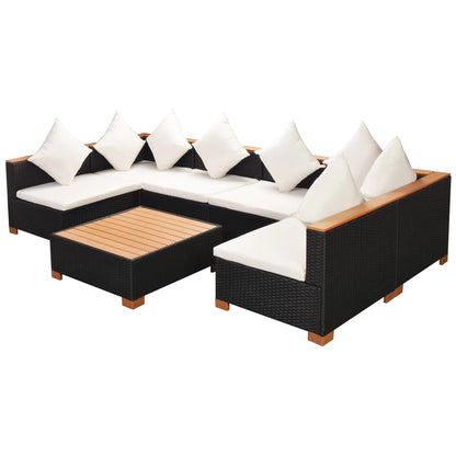Set Divani da Giardino 7 pz con Cuscini in Polyrattan Nero - homemem39