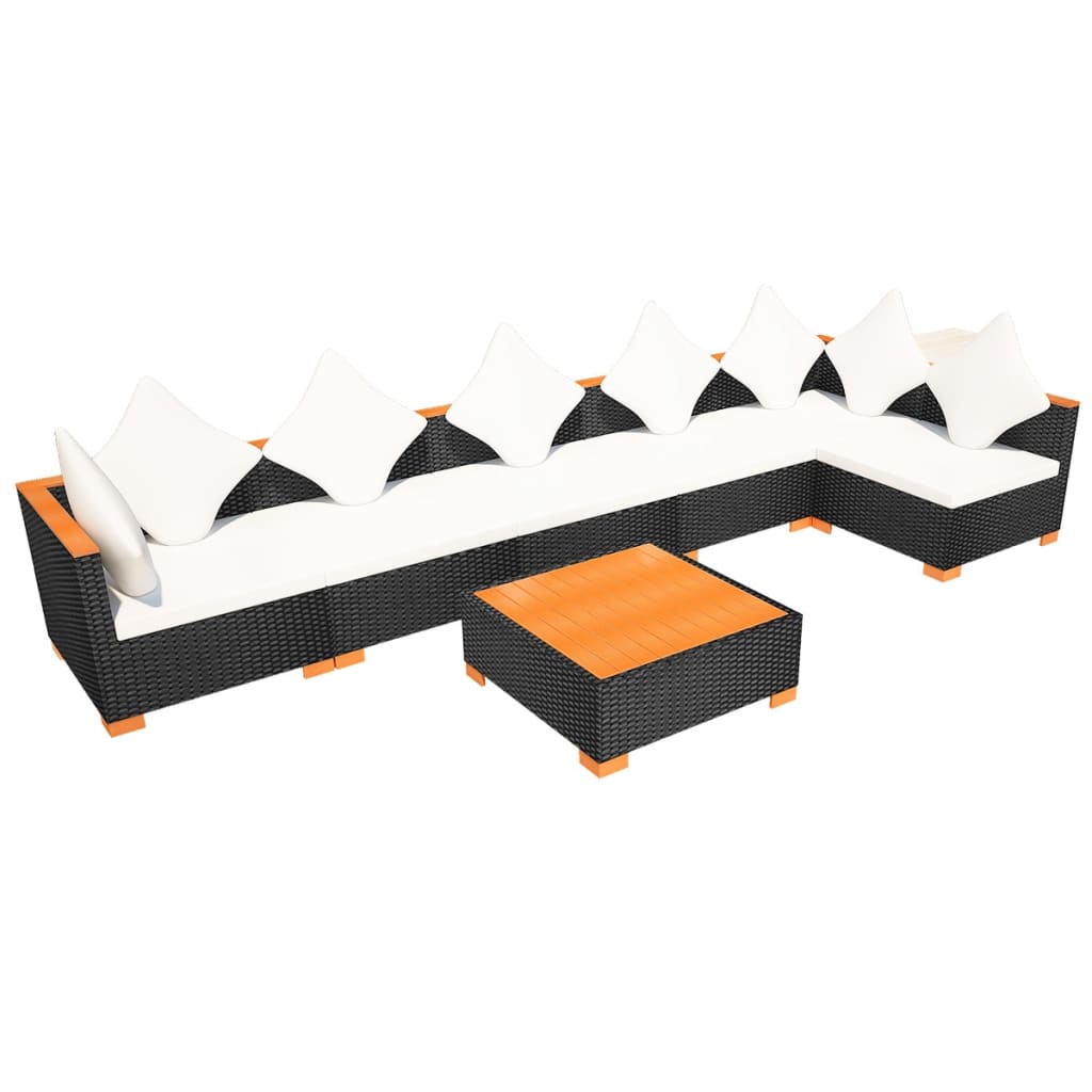 Set Divani da Giardino 7 pz con Cuscini in Polyrattan Nero - homemem39