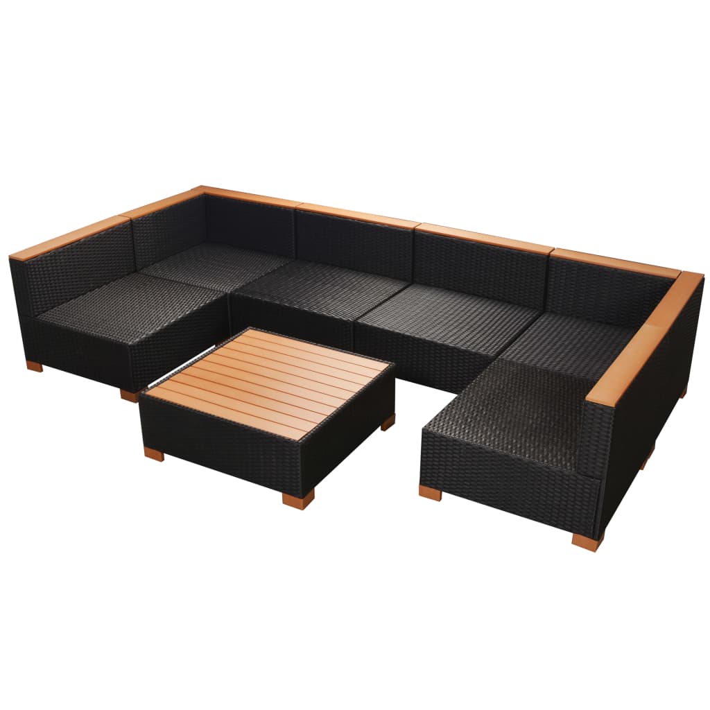 Set Divani da Giardino 7 pz con Cuscini in Polyrattan Nero - homemem39