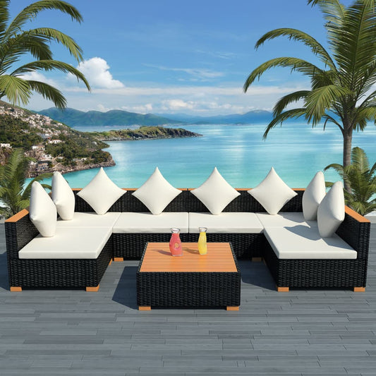 Set Divani da Giardino 7 pz con Cuscini in Polyrattan Nero - homemem39