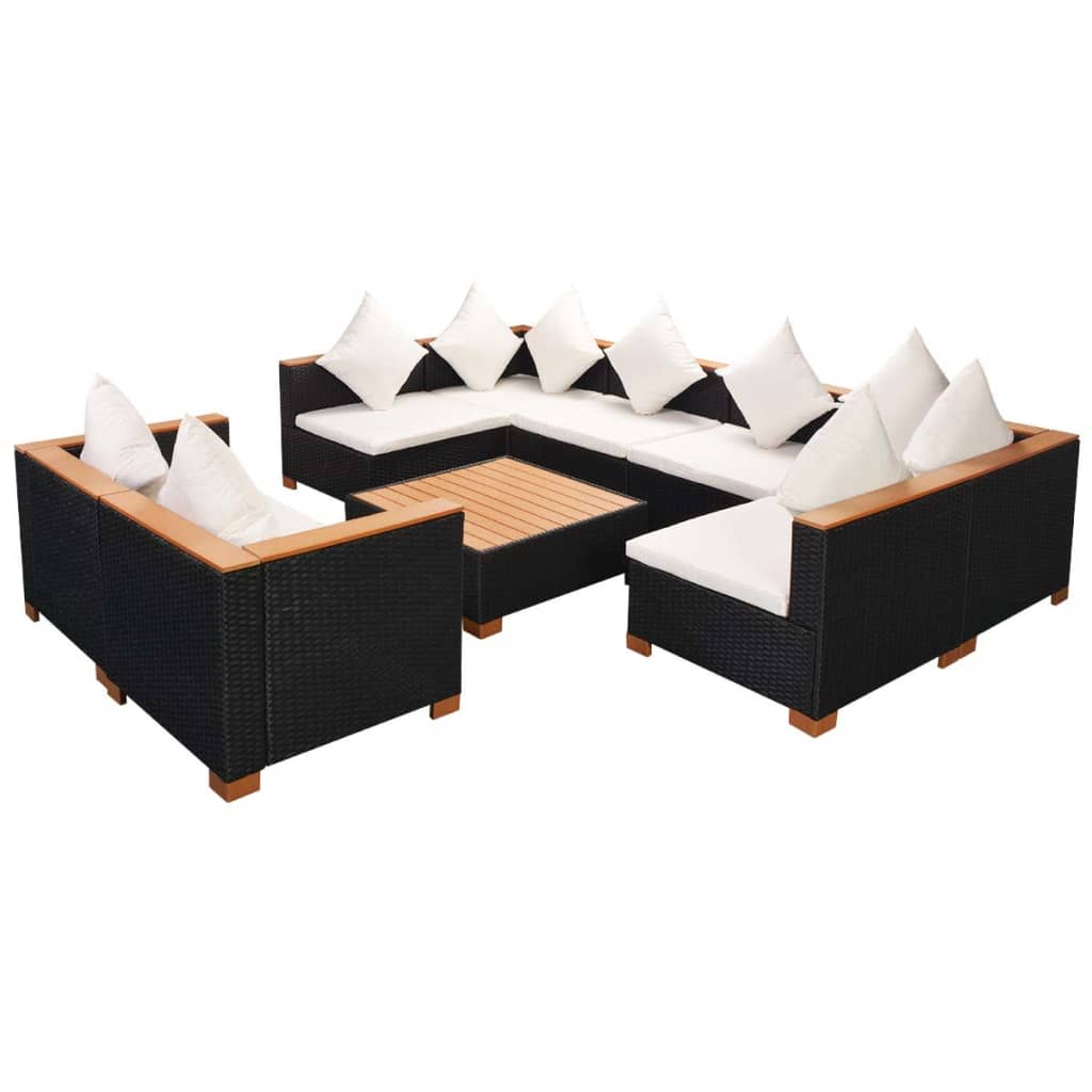 Set Divani da Giardino 9 pz con Cuscini in Polyrattan Nero - homemem39