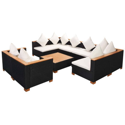 Set Divani da Giardino 9 pz con Cuscini in Polyrattan Nero - homemem39