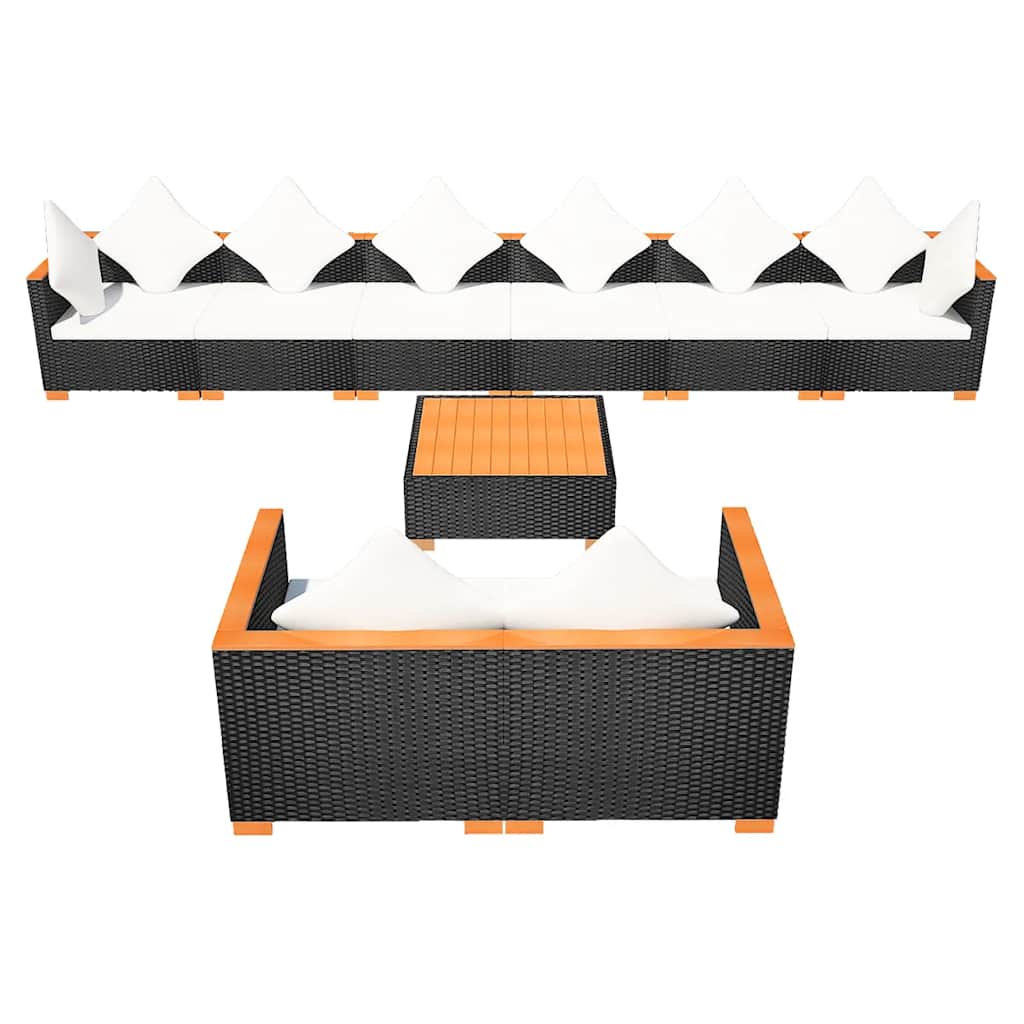 Set Divani da Giardino 9 pz con Cuscini in Polyrattan Nero