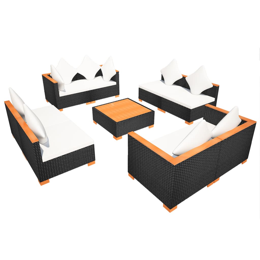 Set Divani da Giardino 9 pz con Cuscini in Polyrattan Nero - homemem39