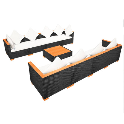 Set Divani da Giardino 9 pz con Cuscini in Polyrattan Nero - homemem39