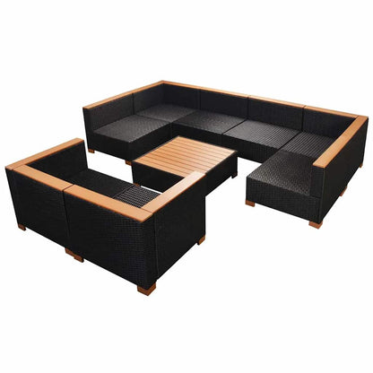 Set Divani da Giardino 9 pz con Cuscini in Polyrattan Nero