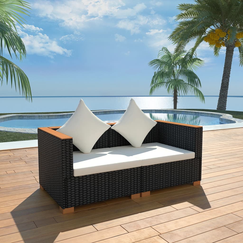 Divano da Giardino in Polyrattan Nero - homemem39