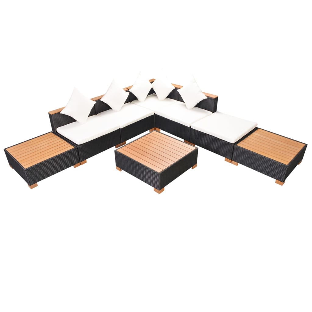 Set Divani da Giardino 8 pz con Cuscini in Polyrattan Nero | homemem39