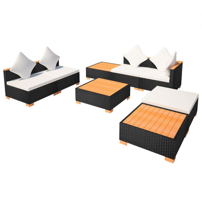 Set Divani da Giardino 8 pz con Cuscini in Polyrattan Nero | homemem39