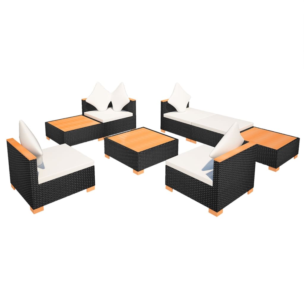 Set Divani da Giardino 8 pz con Cuscini in Polyrattan Nero | homemem39