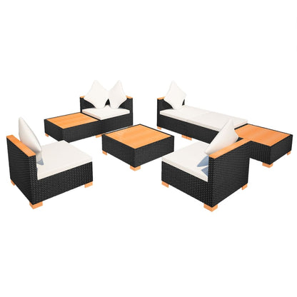 Set Divani da Giardino 8 pz con Cuscini in Polyrattan Nero | homemem39