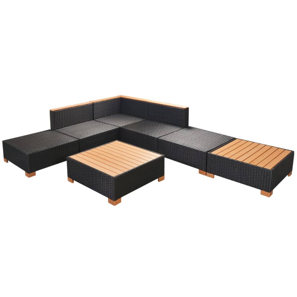 Set Divani da Giardino 7 pz con Cuscini in Polyrattan Nero | homemem39