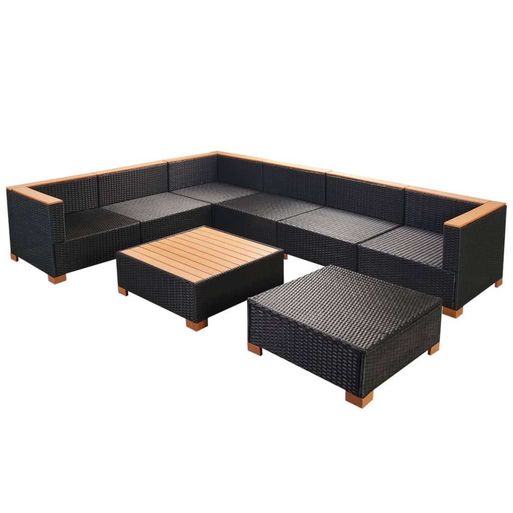 Set Divani da Giardino 8 pz con Cuscini in Polyrattan Nero - homemem39