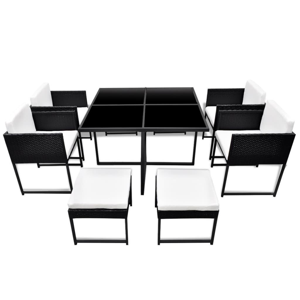 Set da Pranzo da Giardino 9 pz con Cuscini in Polyrattan Nero | homemem39