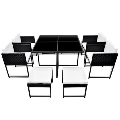 Set da Pranzo da Giardino 9 pz con Cuscini in Polyrattan Nero | homemem39