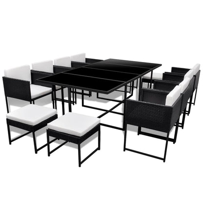 Set da Pranzo da Giardino 13 pz con Cuscini in Polyrattan Nero | homemem39