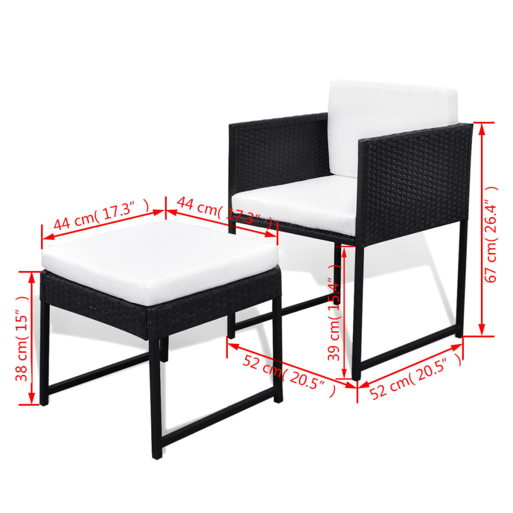 Set da Pranzo da Giardino 13 pz con Cuscini in Polyrattan Nero | homemem39
