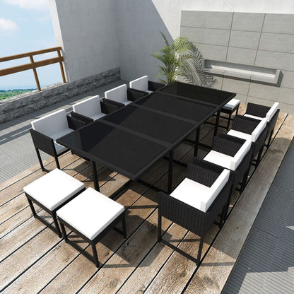 Set da Pranzo da Giardino 13 pz con Cuscini in Polyrattan Nero | homemem39