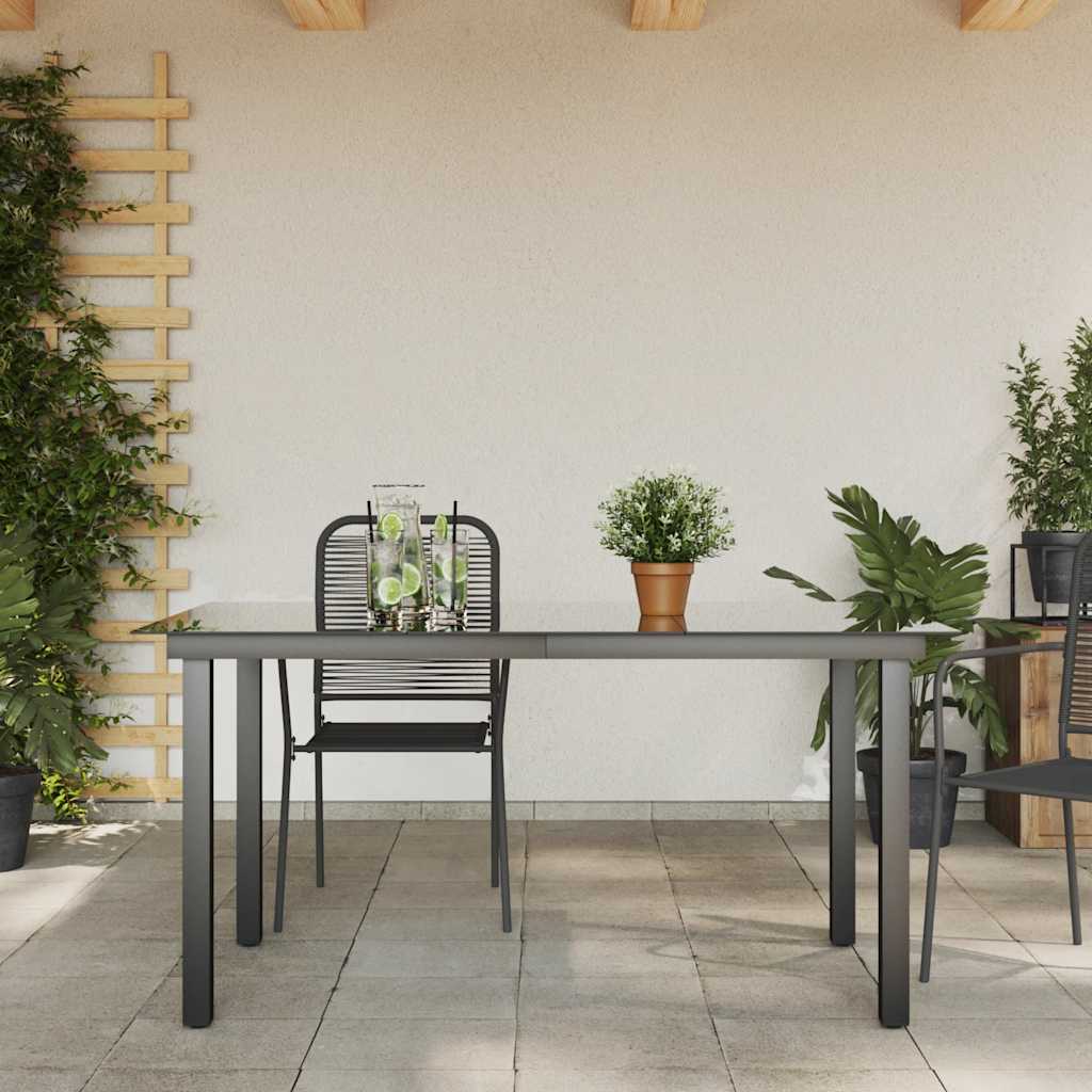 Tavolo da Giardino Nero 150x90x74 cm in Alluminio e Vetro