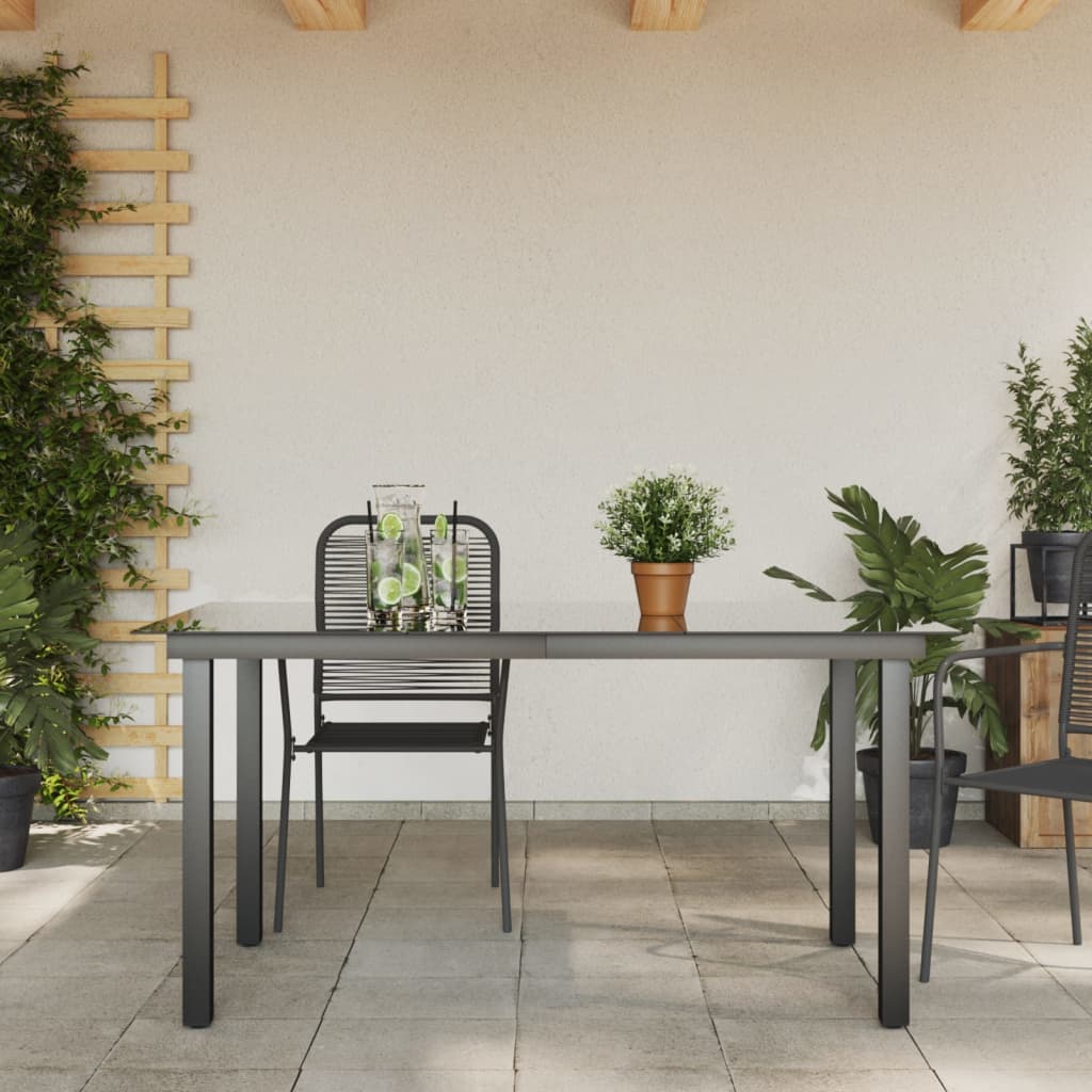 Tavolo da Giardino Nero 150x90x74 cm in Alluminio e Vetro - homemem39
