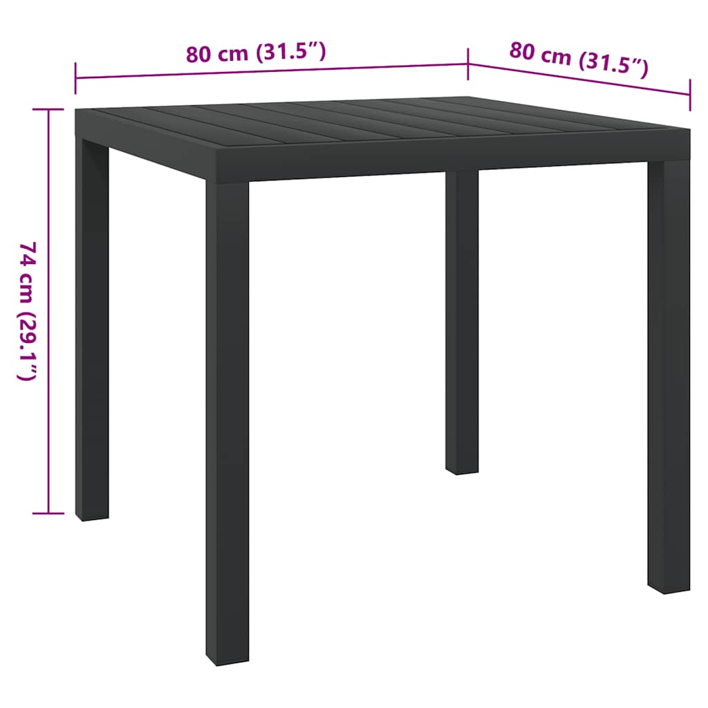 Tavolo da Giardino Nero 80x80x74 cm in Alluminio e WPC | homemem39