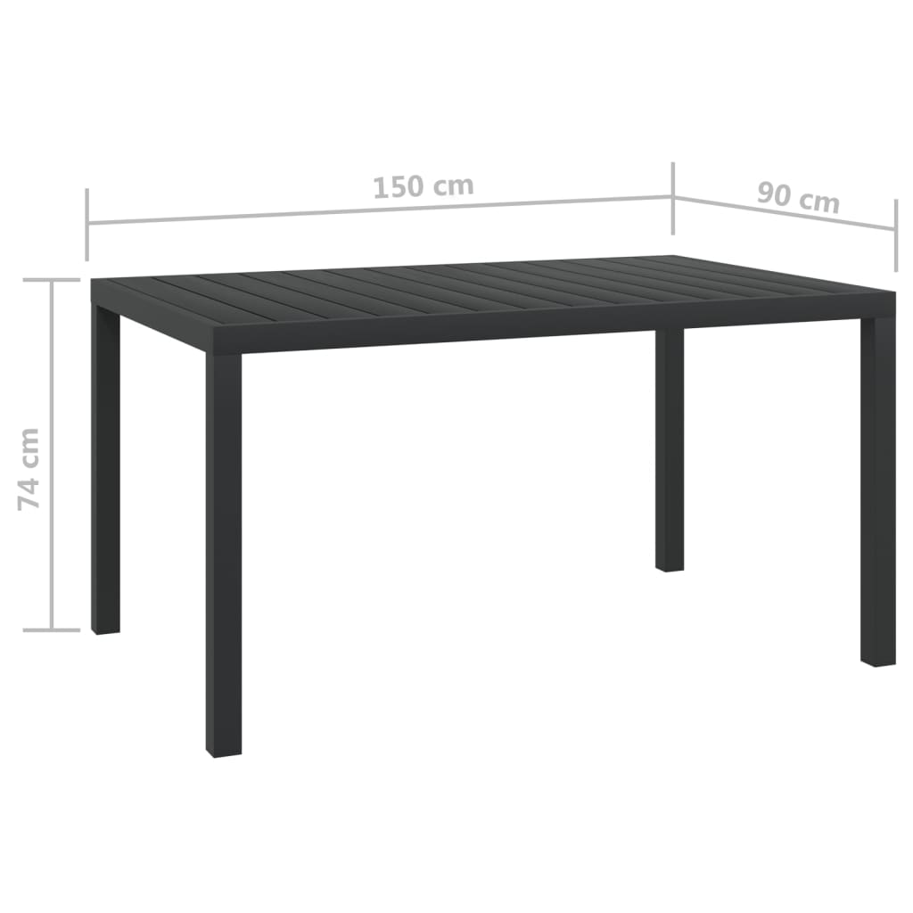 Tavolo da Giardino Nero 150x90x74 cm in Alluminio e WPC | homemem39