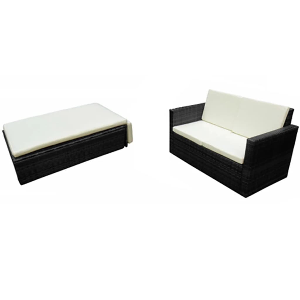 Set Divani da Giardino 2 pz con Cuscini in Polyrattan Nero - homemem39