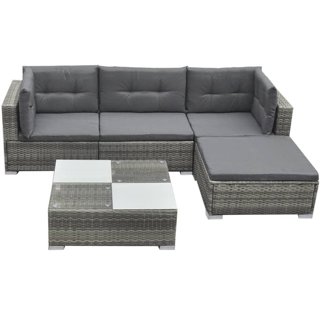 Set Divani da Giardino 5 pz con Cuscini in Polyrattan Grigio | homemem39