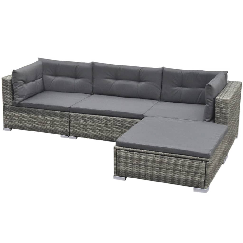 Set Divani da Giardino 5 pz con Cuscini in Polyrattan Grigio | homemem39