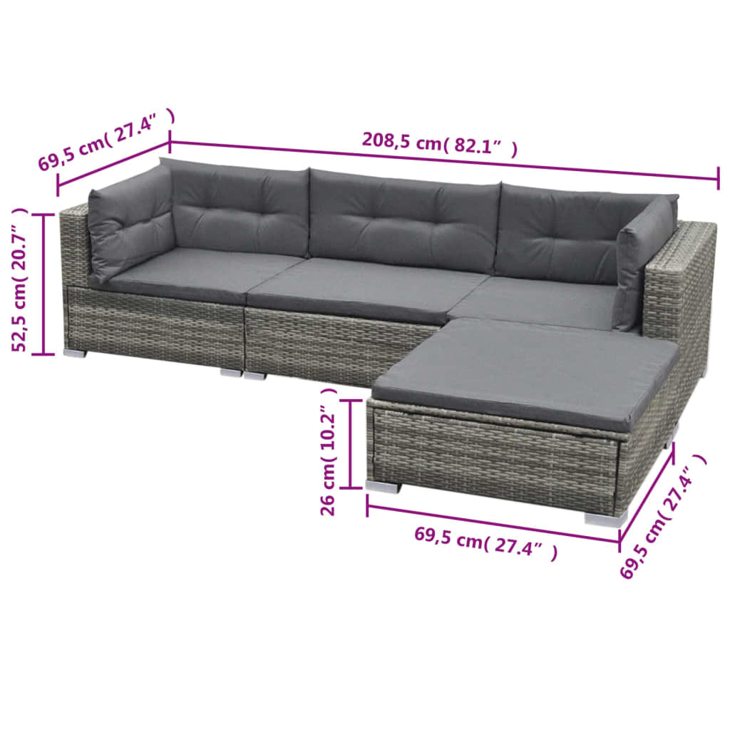 Set Divani da Giardino 5 pz con Cuscini in Polyrattan Grigio | homemem39