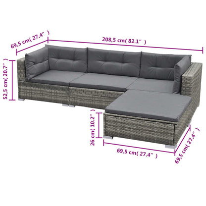 Set Divani da Giardino 5 pz con Cuscini in Polyrattan Grigio | homemem39
