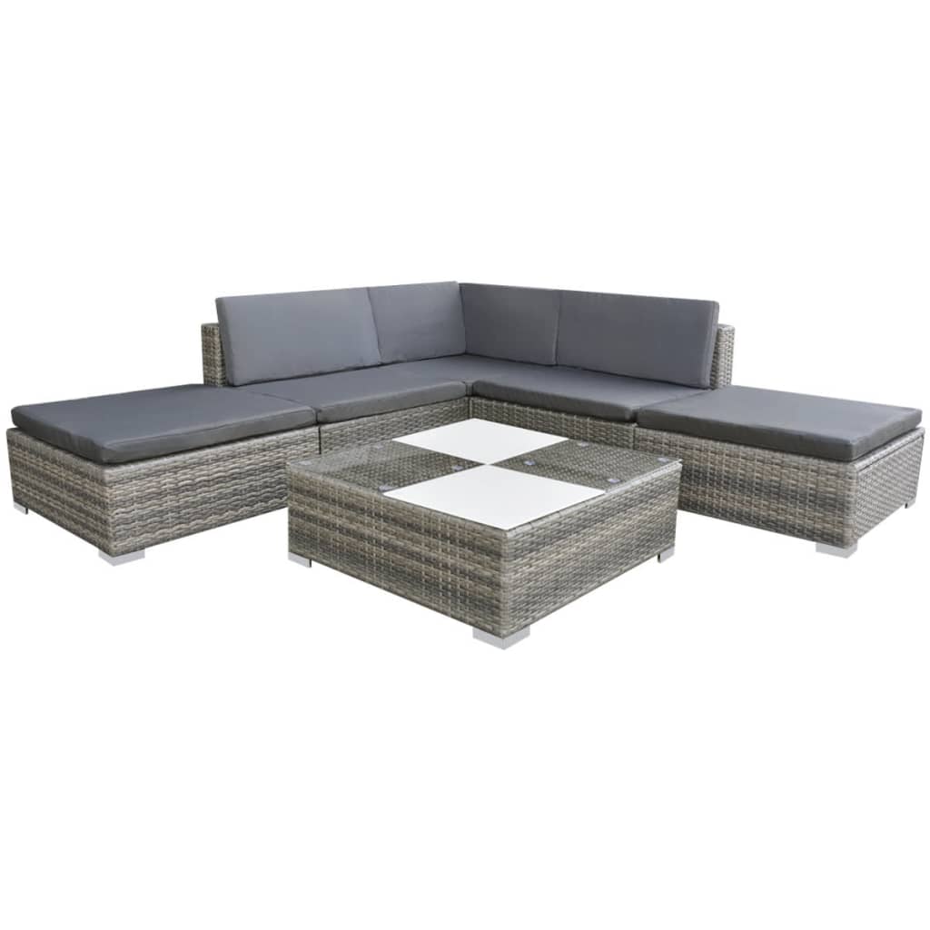 Set Divani da Giardino 6 pz con Cuscini in Polyrattan Grigio | homemem39