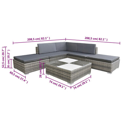 Set Divani da Giardino 6 pz con Cuscini in Polyrattan Grigio | homemem39