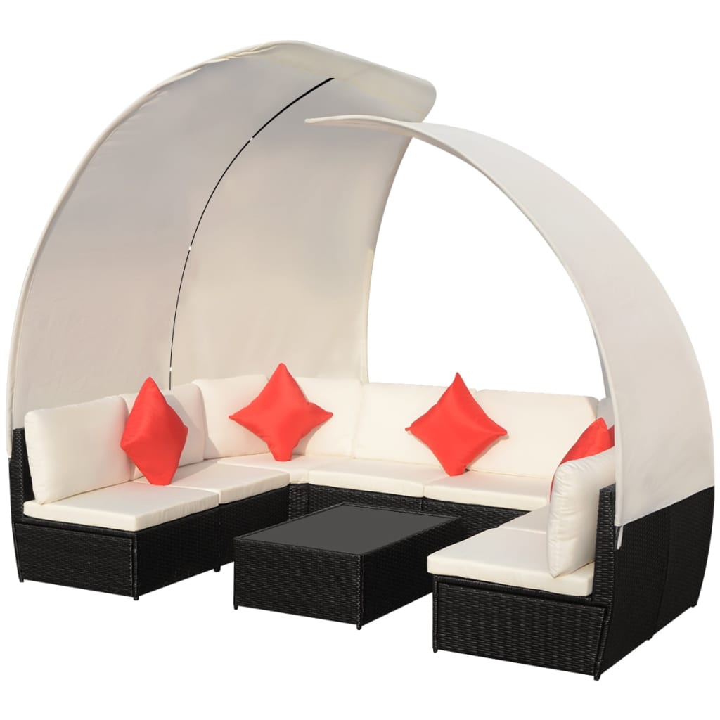 Set Divani da Giardino 9 pz con Tettuccio in Polyrattan Nero | homemem39