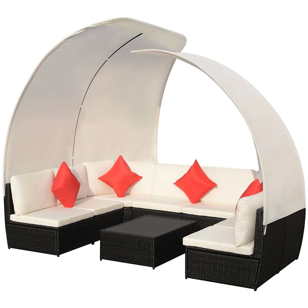 Set Divani da Giardino 9 pz con Tettuccio in Polyrattan Nero