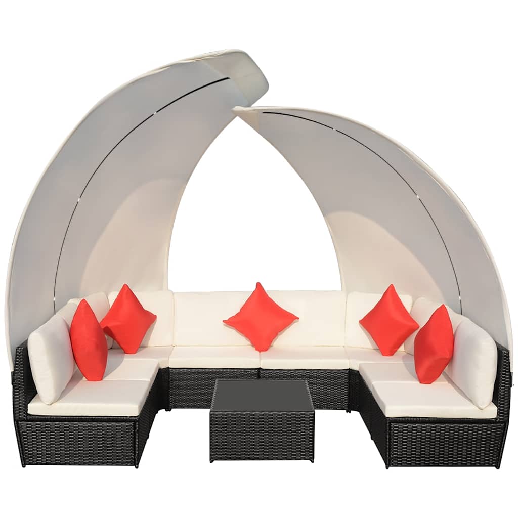 Set Divani da Giardino 9 pz con Tettuccio in Polyrattan Nero