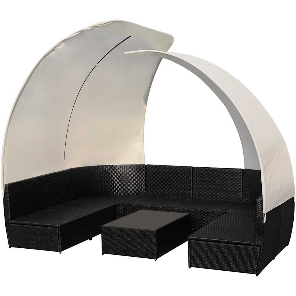 Set Divani da Giardino 9 pz con Tettuccio in Polyrattan Nero