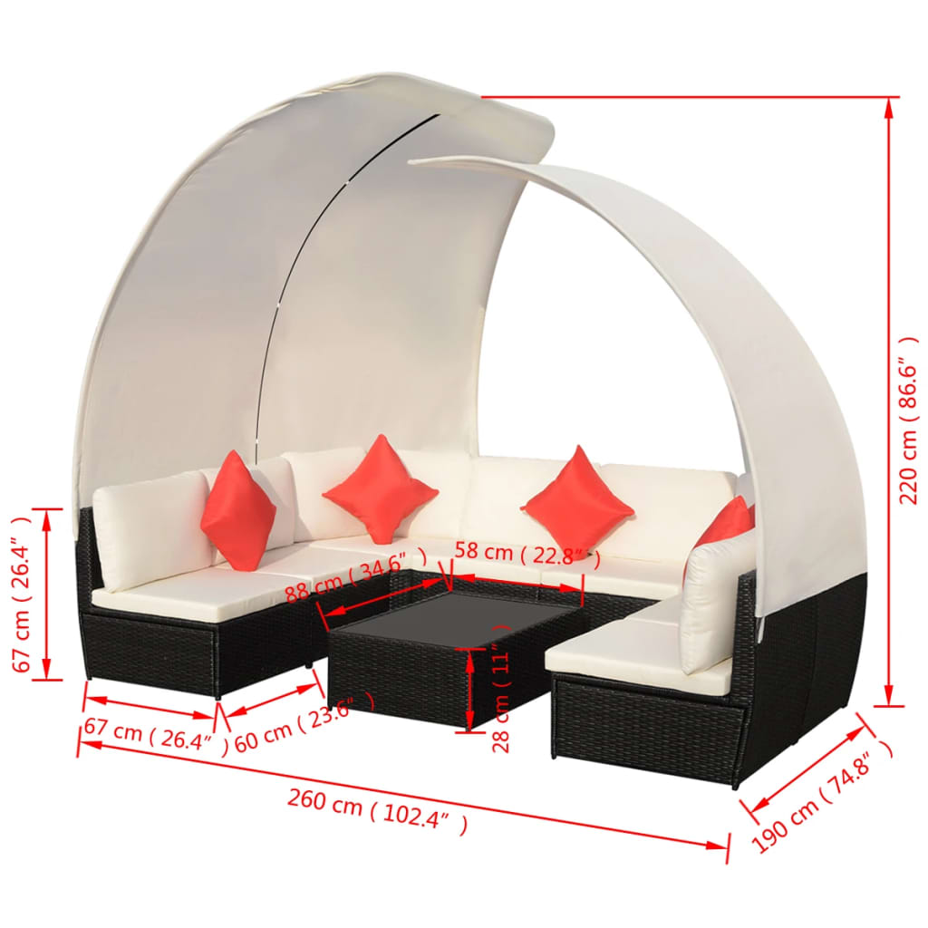 Set Divani da Giardino 9 pz con Tettuccio in Polyrattan Nero | homemem39
