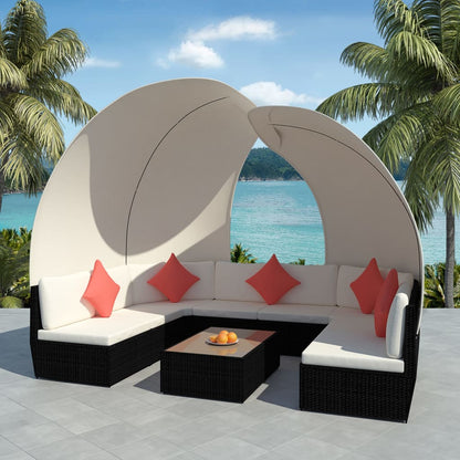 Set Divani da Giardino 9 pz con Tettuccio in Polyrattan Nero | homemem39