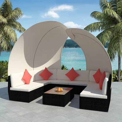 Set Divani da Giardino 9 pz con Tettuccio in Polyrattan Nero