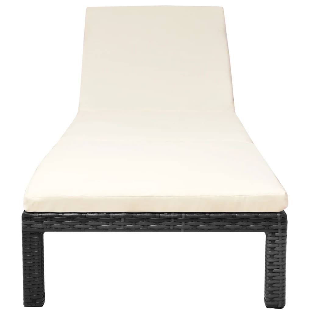 Lettino Prendisole con Cuscino in Polyrattan Nero - homemem39