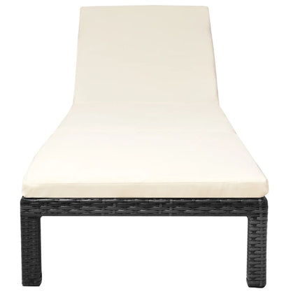 Lettino Prendisole con Cuscino in Polyrattan Nero - homemem39