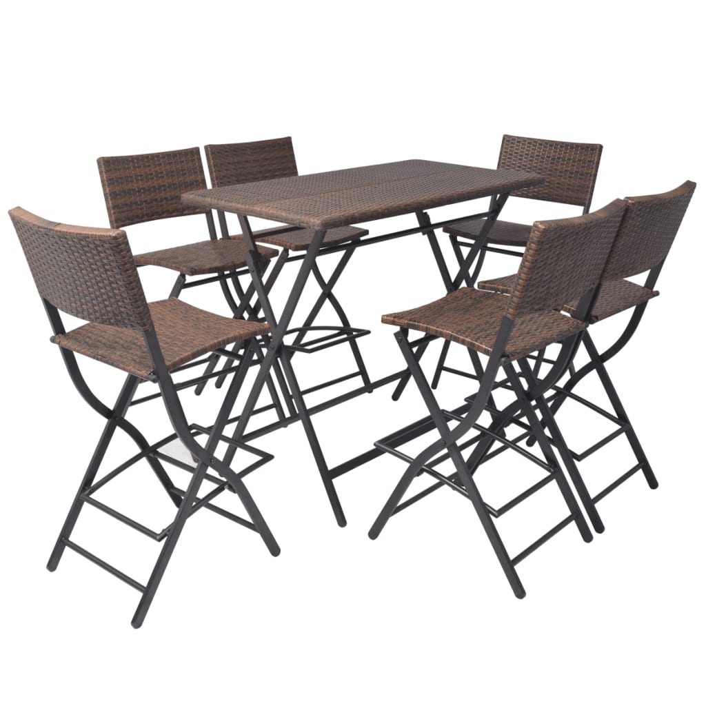 Set da Giardino 7 pz Pieghevole in Acciaio e Polyrattan Marrone - homemem39