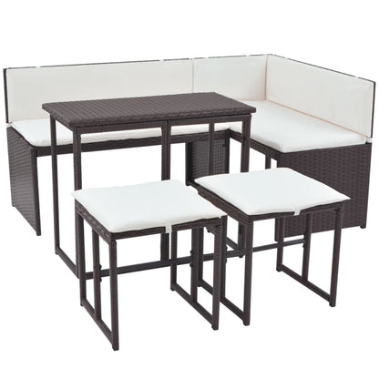Set da Giardino 5 pz Pieghevole in Acciaio e Polyrattan Marrone | homemem39