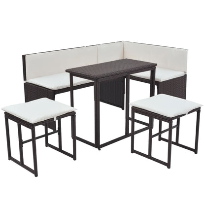 Set da Giardino 5 pz Pieghevole in Acciaio e Polyrattan Marrone | homemem39