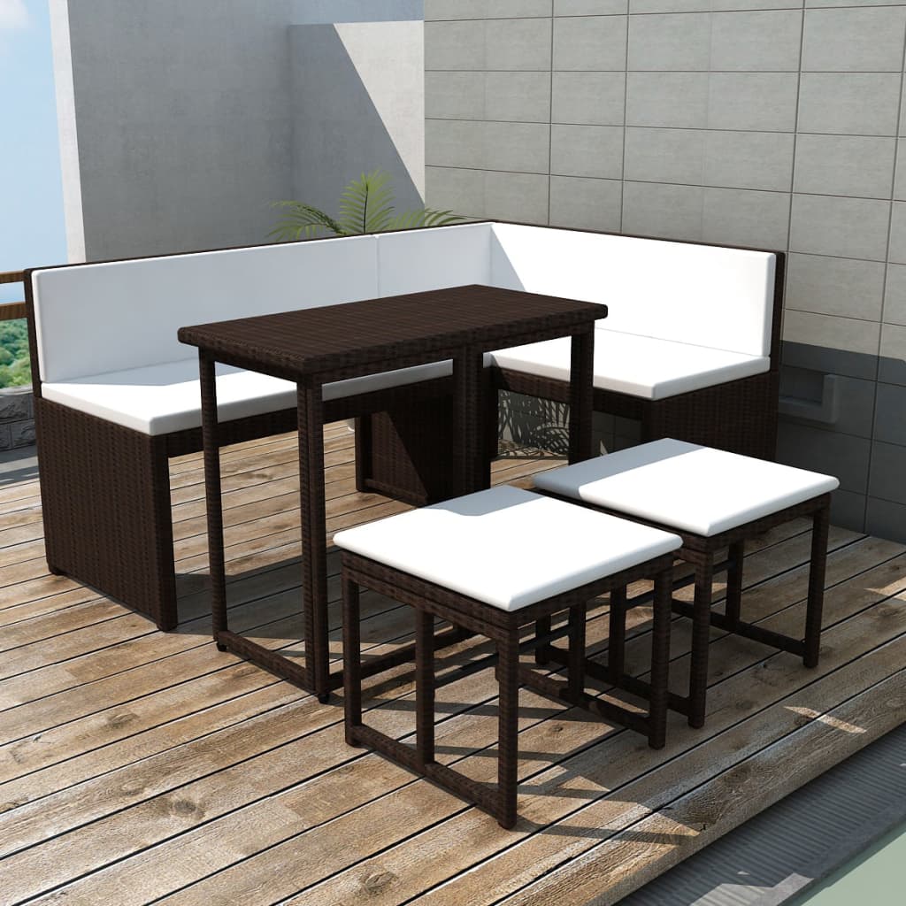 Set da Giardino 5 pz Pieghevole in Acciaio e Polyrattan Marrone | homemem39