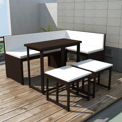 Set da Giardino 5 pz Pieghevole in Acciaio e Polyrattan Marrone | homemem39