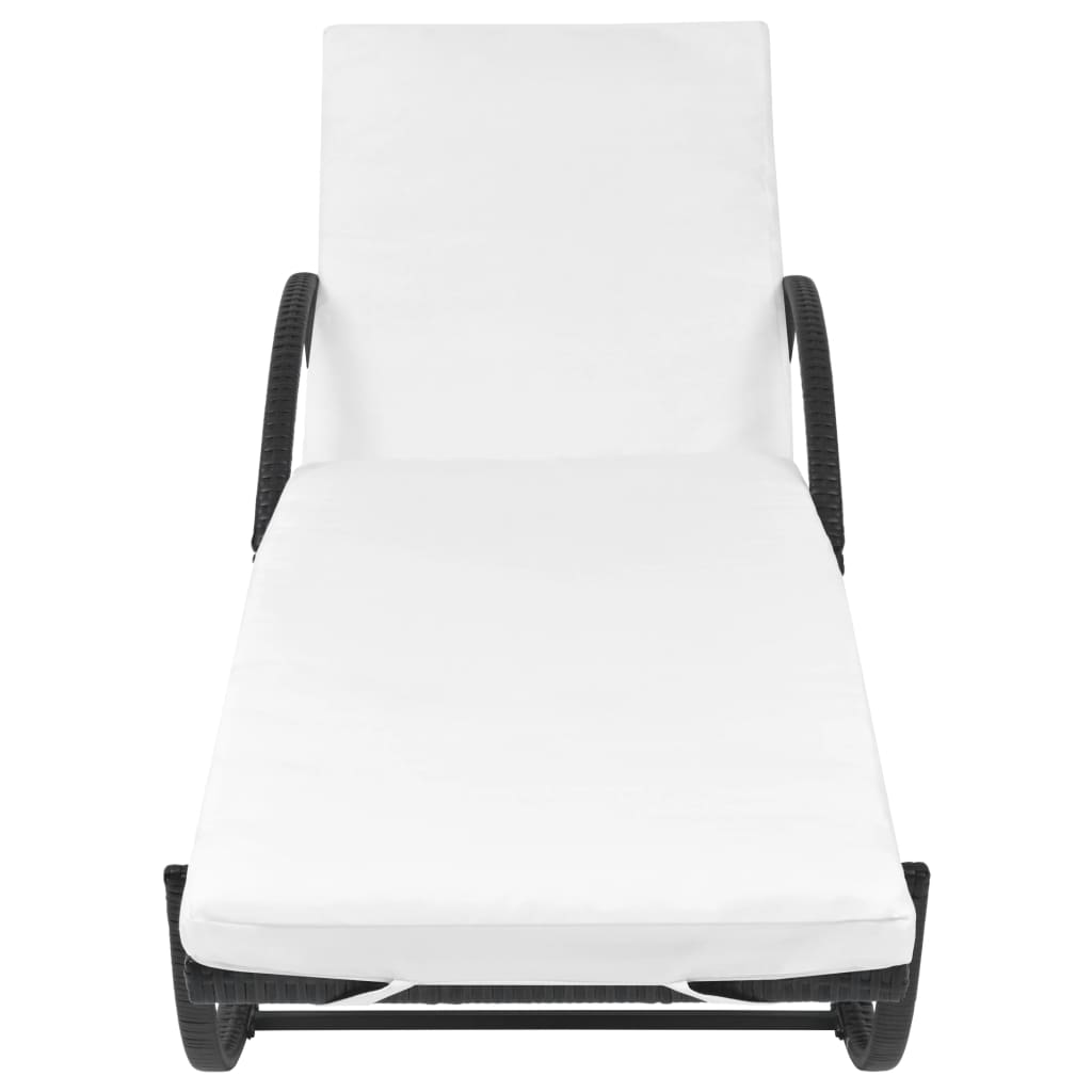 Lettino Prendisole con Cuscino in Polyrattan Nero