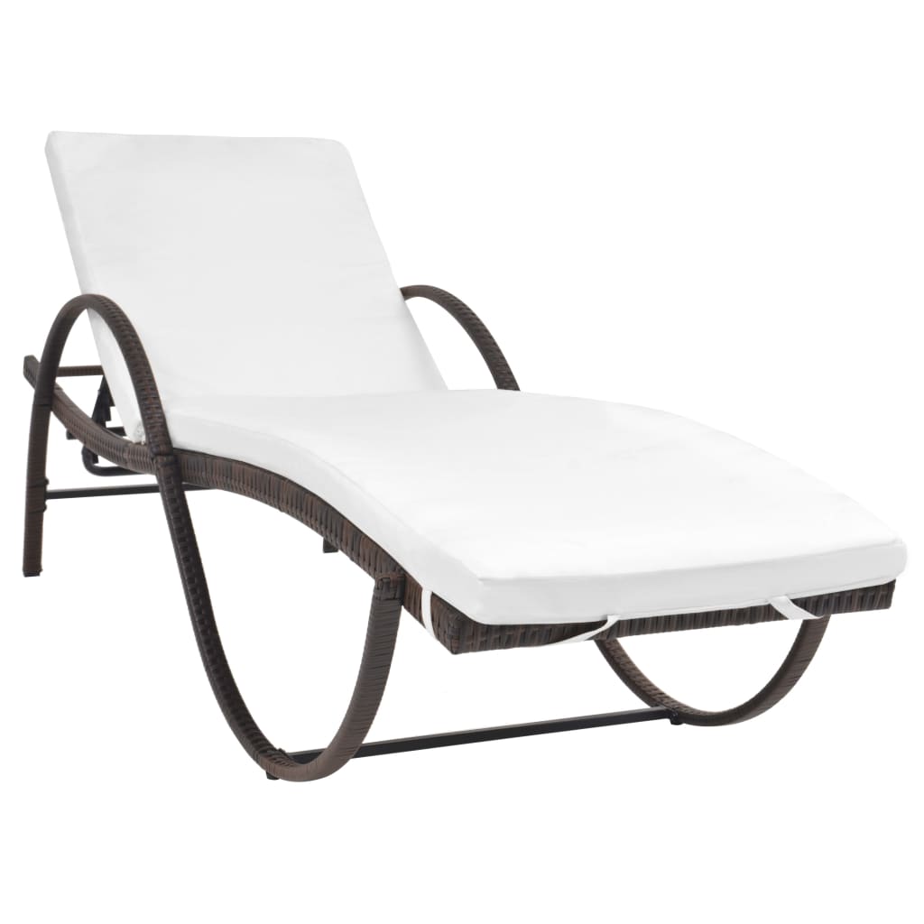 Lettino Prendisole con Cuscino e Tavolo in Polyrattan Marrone | homemem39
